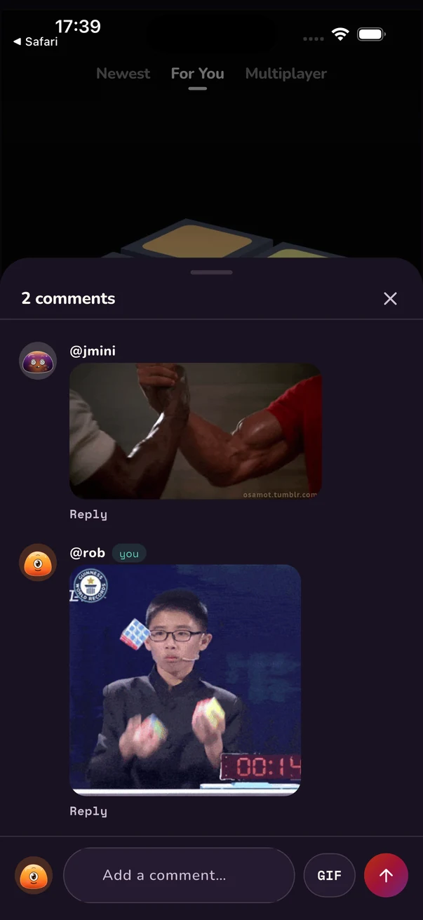 Comments and GIF replies in Slop