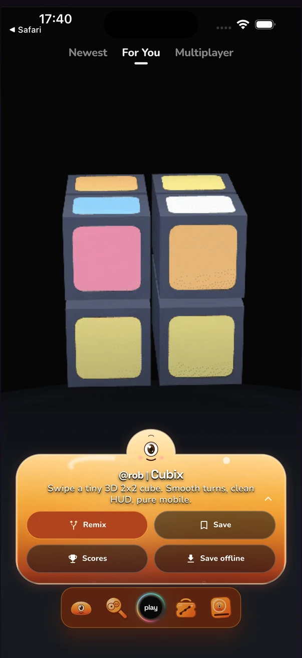 A cube game in the Slop feed